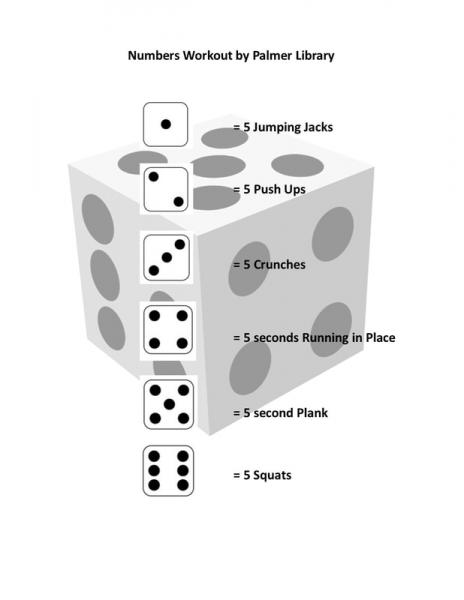 6 dice with each side showing with coordinating instructions for exercises