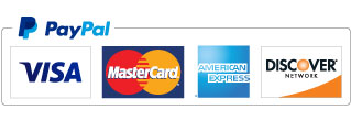 Logos: paypal, visa, mastercard, american express, discover