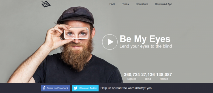 smiling bearded man holding a photo of eyes over his eyes