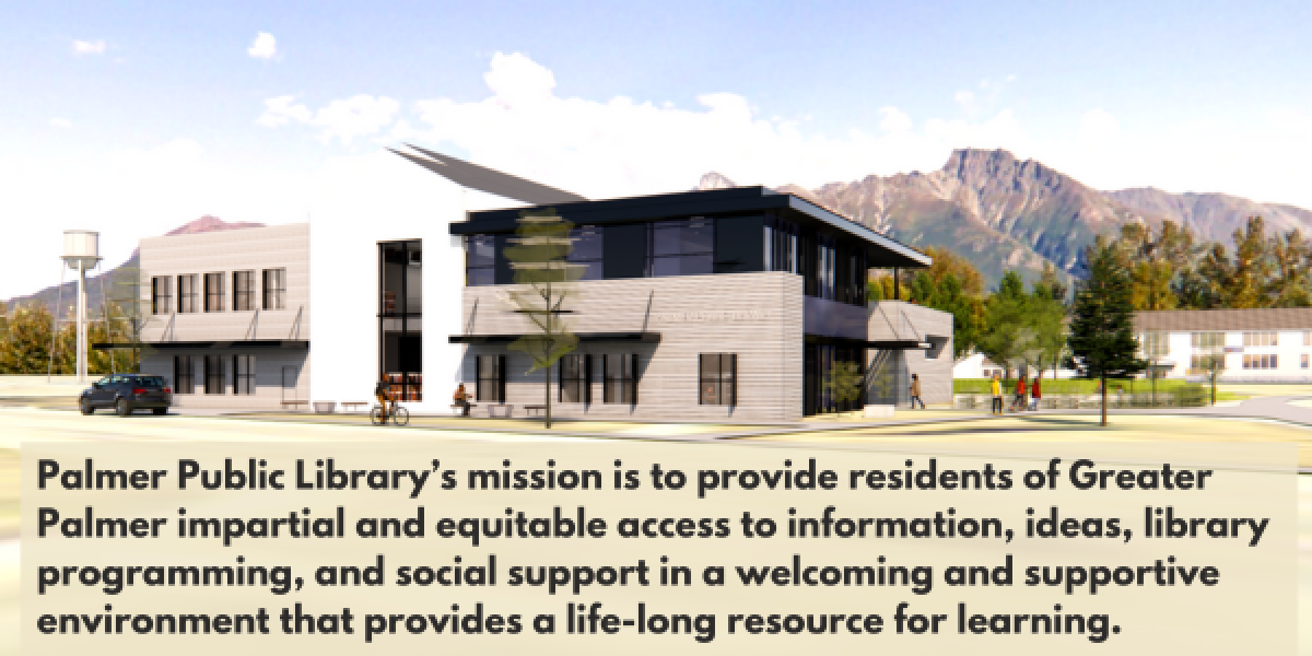 mission statement under image of new library building